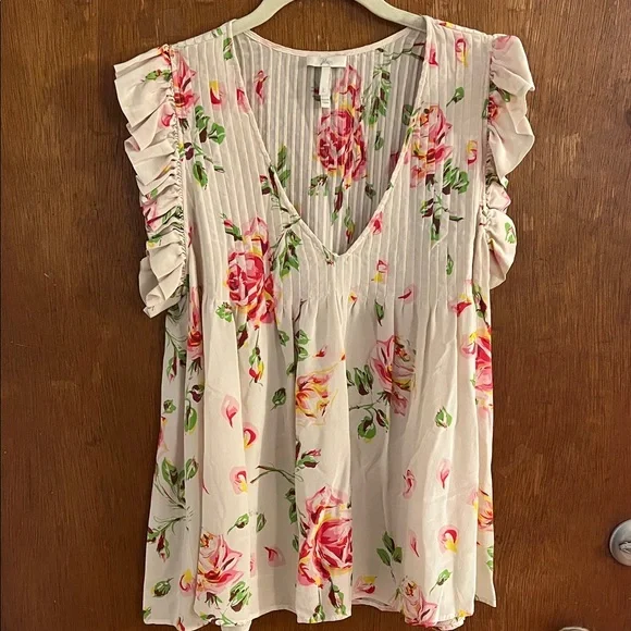 Joie Pink and Cream Floral Ruffle Blouse - Picture 1 of 2